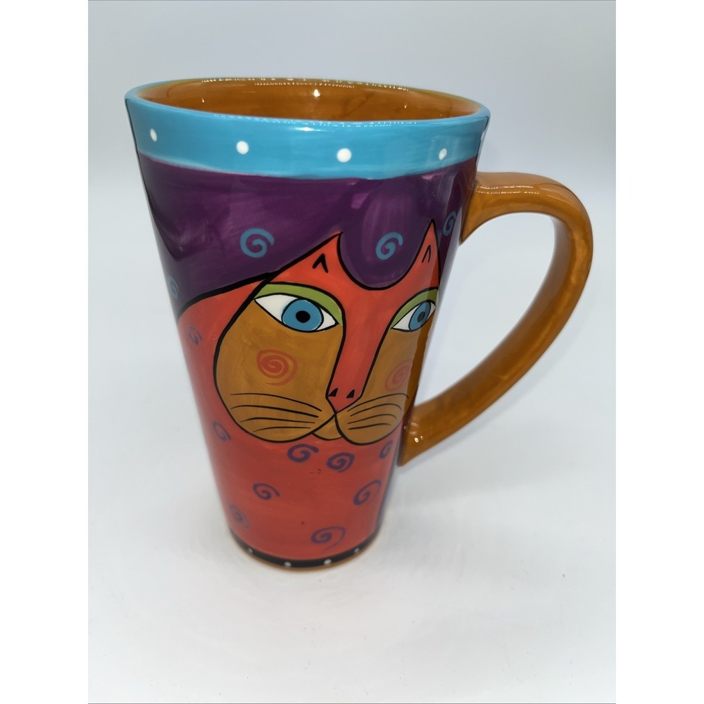 Laurel Burch Ganz Tall Cat Mug Cup Ceramic 5.75" Tall Multicolor